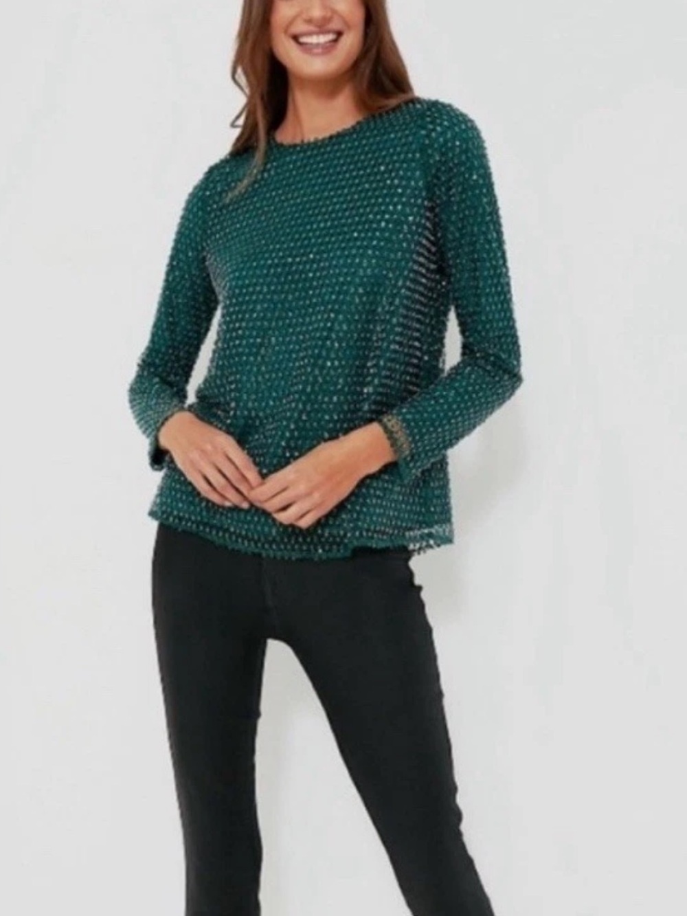 Hyacinth House Tuckernuck Emerald Green Beaded Women's Top Size S NWT